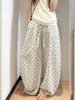 Calça de linho poá feminina outono nova cintura alta drapeado solta estilo old money perna larga calça estilo coreano moda feminina petite