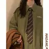 Corbata Naga casera de nuevo estilo retro, versátil, a rayas marrones (La camisa a juego es de estilo muy académico.)