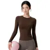 Top deportivo casual de manga larga de secado rápido, cintura ajustada, camiseta de yoga transpirable, entrenamiento de running, top de fitness sin costuras para mujer