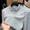 Camiseta de manga larga de piqué de algodón puro de doble cara mejorada para hombre, nueva colección de otoño 2026, polo casual de color liso para hombre