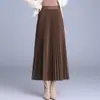 Saia plissada de lã, saia longa espessa, preta, novo estilo outono e inverno 2026, saia midi fluida, saia de inverno resistente ao frio