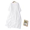 Vestido de ramio blanco bordado de manga siete cuartos con cuello redondo para mujer, literario, vacacional, elegante, manga farol, talla grande