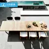 Mesas y Sillas de Ratán para Exteriores, Mesas de Comedor de Teca Anticorrosión para Exteriores de Hotel y B&B, Juego de Sillas de Ratán para Ocio en Jardín, Patio, Balcón