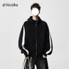 Sudadera con capucha de peso pesado estilo americano para otoño e invierno, unisex, diseño versátil de bloques de color, corte holgado, chaqueta deportiva con cremallera, prenda de abrigo de alta costura