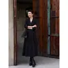 Vestido Plisado Elegante Clásico de Diseñador con Mangas Plisadas y Lazo para Transmisión en Vivo y Distribución Otoño 2025