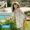 Vestido de Alça Estilo Étnico Moda 2025 para Meninas Verão Estampa de Desenho Animado Vestido de Praia Infantil Seda Gelo Vestido de Férias