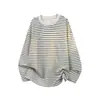 Camiseta de manga larga retro a rayas para hombre, estilo japonés de otoño 2026, cuello redondo, talla grande, base casual holgada
