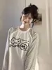 2025 Nueva Camiseta de Manga Larga con Empalme de Color de Contraste Estilo Casual Perezoso Ins Diseño de Nicho Cuello Redondo Top Versátil para Mujer