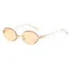 Gafas de Sol Retro Ovaladas Sin Marco para Mujer, Gafas de Sol de Gama Alta Estilo Europeo y Americano para Hombre, Nuevas Gafas de Moda Tendencia para Chicas con Estilo