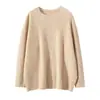 Suéter de Cachemira para Mujer Cuello Redondo Costilla Cuatro Direcciones Color Sólido Manga Larga Tejido Grueso Otoño/Invierno Nuevo Holgado Capa Base