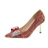 Sapatos de noiva femininos 2023 novos com laço de strass moda salto alto grande quantidade Congyou