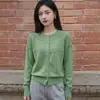 Cardigan de Punto de Seda y Lana con Cuello Redondo, Manga Larga, Hueco de Ganchillo, Holgado, Abrigo Superior para Mujer, Nuevo para Primavera y Otoño 2026