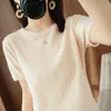 Top de Punto de Algodón Puro con Cuello Redondo y Borde Enrollado, Manga Corta, Diseño de Diamantes, Holgado, Talla Grande, Moderno y Delgado para Mujer, Primavera/Verano 2026