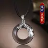 Collar con Colgante para Hombre Moderno Elegante Sencillo Versátil Obsidiana Hebilla de Seguridad Plata de Ley S925 Joyería para Mujer