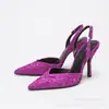 Tacones Altos de Piel Arrugada con Punta para Mujer, Diseño de Nicho Europeo y Americano, Modernos, Elegantes, Lujo Ligero, Sandalias de Tacón Alto Finas con Tira Trasera Baja