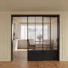 Puerta corredera de tres paneles estilo francés negro retro para cocina, balcón, puerta de partición de dormitorio, riel colgante de aleación de aluminio, puerta corredera