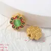 Contas Douradas Estilo Antigo~Incustadas com Pérolas de Jade Sintético, Contas Espaçadoras, Contas Soltas, Flor Roxa para Pulseira DIY, Colar, Materiais para Miçangas, Acessórios