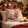 Funda de almohada navideña de estilo americano con muñeco de nieve, funda para cojín de sofá de lino estampado de invierno, cojín de dormitorio