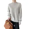 Suéter Casual de Cuello Redondo 100% Lana para Mujer, Grueso y Cálido para Otoño e Invierno, Manga Larga, Suéter Básico de Punto, Top de Cachemir
