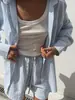 Conjunto de Camisa Pura Algodão Transfronteiriço Moda Casual Nova Primavera/Verão 2026 Conjunto de Camisa com Detalhe em Renda e Shorts