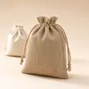 Bolsas de cordón de terciopelo y lino, bolsas de almacenamiento de lona dorada para joyería, bolsitas de cordón de algodón y lino, bolsas de tela al por mayor y personalizadas
