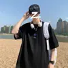 Verão Moda Marca Manga Curta Masculina Solta All-match Estilo Hong Kong Estampado T-shirt Ins Moda Bonito Hip-hop Manga Média Plus Size Roupas