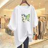 Camiseta de estilo japonês e coreano Feminina Manga Curta Solta 2023 Novo Verão Borboleta Escondendo Bumbum Versão Grande Ombro Camiseta Top Roupas