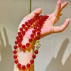 8Mm7A Collar de Ágata Calcedonia Roja Natural Transparente como el Hielo Cadena para Suéter Fidelidad Soporta Reinspección