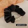 Goma de pelo satinada estilo coreano para mujer, estilo de lujo de alta gama con etiqueta dorada y cuentas, adecuada para peinados de moño bajo