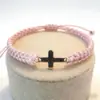 Pulsera trenzada de cuerda simple cruzada transfronteriza blanco y negro para pareja y amigas, cuerda de mano de acero inoxidable ajustable con cruz