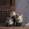 Vaso de Cerâmica Grossa com Duas Alças, Esmalte Manchas Queimado em Forno, Design Original Pintado à Mão com Juncos, Recipiente Rústico para Arranjo de Flores, Nova Decoração para Sala de Chá Estilo Zen Chinês