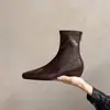 Botas Ankle Boots Slimming Elásticas Quadradas Retrô Comércio Exterior Transfronteiriço Tamanho Grande Salto Grosso Botas Curtas Quatro Estações Para o Trabalho Couro Macio Tamanhos 34 a 42 Feminino
