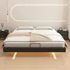 Cama suspendida para dormitorio principal, cama doble, lujo ligero, gama alta, estilo nórdico, 1m, minimalista moderno, cama de cuero suave, diseño suspendido color crema francés