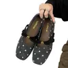 Sapatos Femininos de Salto Escondido com Bolinhas Estilo Coreano 2026 Outono Laço Bico Quadrado Baixo Mary Jane Sapatilhas