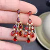 Aretes de Vino Natural Granate Rojo Plata de Ley S925 Incrustados con Granate Puro Piedra Principal para Mujer 4*6mm