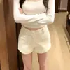 Pantalones Cortos de Lana Grises para Mujer, Nuevos de Otoño e Invierno de Cintura Alta Adelgazantes tipo Boot Shorts para Figuras Petitas, Pantalones Cortos Térmicos Engrosados para Ropa de Abrigo