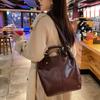 Bolso de piel de vaca curtida vegetal, bolso de moda, bolso tipo cubo de gran capacidad, bolso bandolera de alta gama para mujer para otoño e invierno