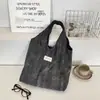 63281 Bolso Tote de Mezclilla Retro con Pedrería, Gran Capacidad, Bolso de Hombro Estilo Casual, Bolso de Tela Versátil para Estudiantes y Viajes Diarios