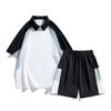Camisa Polo de Lapela em Seda Gelo Masculina de Manga Curta + Conjunto de Shorts em Tecido Seda Gelo Verão Fresco e de Secagem Rápida Casual para Negócios
