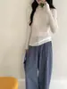 Suéter de lã de peça única fio Yangzi feminino malha integrada sem costura calibre 18 100% lã base feminina gola semi-alta
