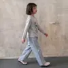 You Hua 2026 Otoño Nuevo Estilo Niñas Versión Coreana Brillantes Elegantes Pantalones de Pierna Ancha Jeans para Niños 68768