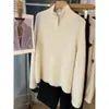 Suave al tacto, suéter coreano Dongdaemun simple con cremallera, cuello alto, holgado, 100% lana pura para mujer, top de punto de invierno