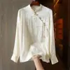 Blusa de Seda Pesada Color Albaricoque para Mujer, Nuevo Top Retro Jacquard de Crepé Estilo Chino, Holgado y Cómodo para la Primavera 2026