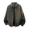 Cardigan Casual de Cor Sólida com Zíper e Gola Lapela Estilo Japonês Simples para Primavera e Outono, Jaqueta Fashionável Resistente ao Vento para Uso Externo Jovem