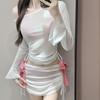 Traje de Baño Bikini Dulce Sexy Bikini para Mujer de Cuatro Piezas Sexy Lujuria Pura Resort Traje de Baño Encubierto de Manga Larga