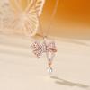 Colar de Laço em Prata de Lei 925 Feminino Ouro Rosa Zircônia Cheia de Diamante Corrente para Clavícula Celebridade da Internet Popular Verão Colar de Luxo Leve