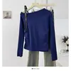 Color Sólido Hombro Descubierto Manga Larga Tejido Punto para Mujer 2026 Nuevo Diseño Otoño Nicho Ajustado Camiseta Base Top