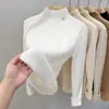 Camiseta interior térmica de forro polar con cuello medio alto para mujer para otoño e invierno 2023, nuevo suéter cálido integrado de visón polar