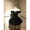 Vestido de Princesa Exquisito de Nicho Estilo Hepburn Ceñido a la Cintura Hombros Descubiertos para Fiestas y Citas, Pequeño Vestido Negro con Brillo Sutil, Vestido de Puro Deseo para Mujer