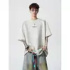 Verano 2026 Nuevo Estilo Juvenil Peso Pesado 260g Diseño de Bordado en el Hombro Camiseta Holgada de Manga Corta Estilo Coreano Tendencia para Hombre